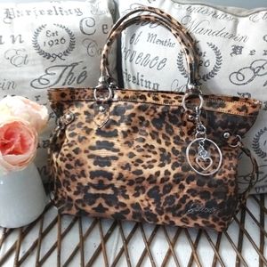 Guess tote handbag leopard print brown black